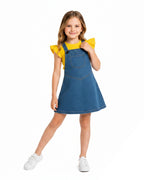 Girls Yellow Monster Costume Cute T-shirt and Denim Dress 2pcs Set for Cosplay Party Daily Wear