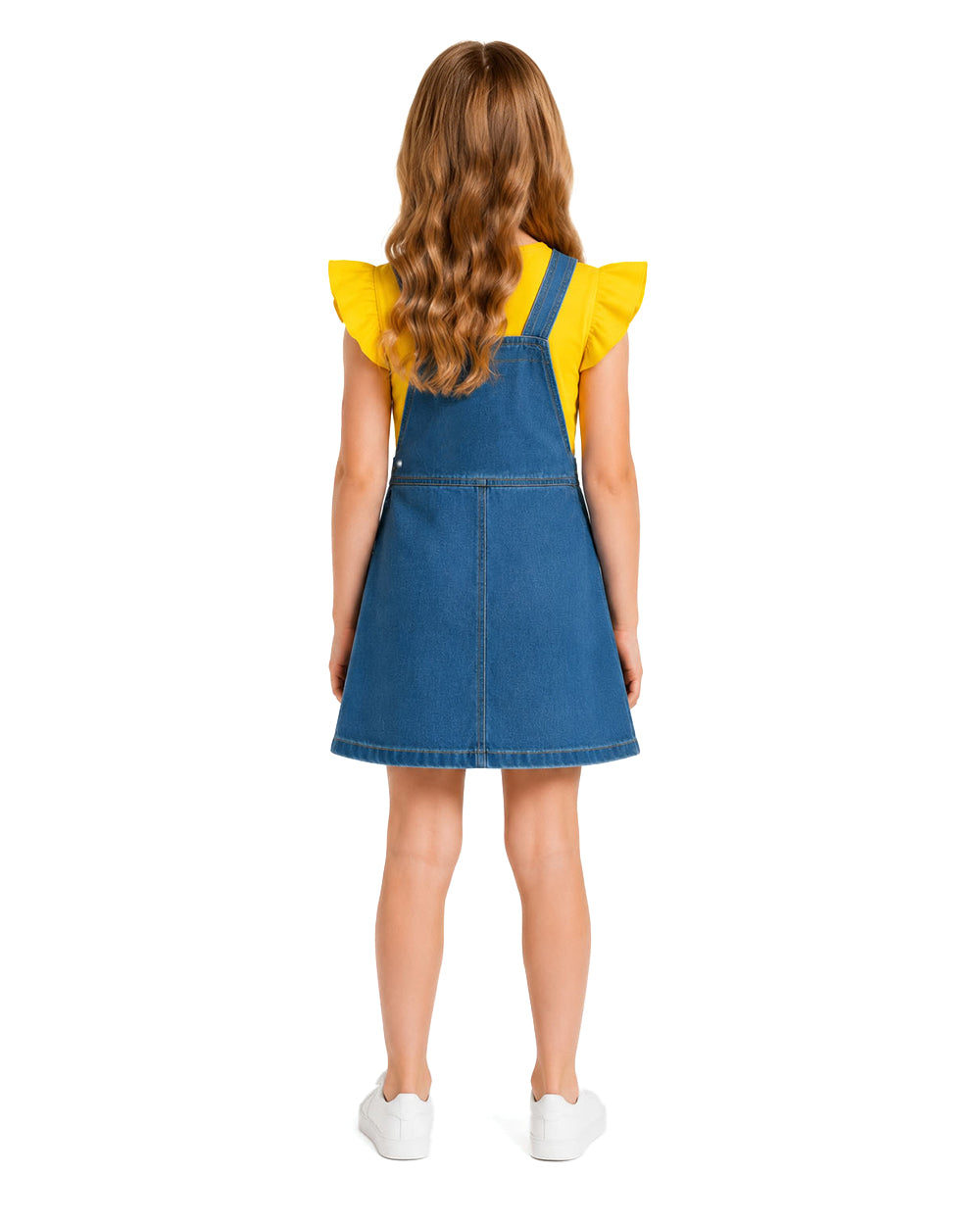 Girls Yellow Monster Costume Cute T-shirt and Denim Dress 2pcs Set for Cosplay Party Daily Wear
