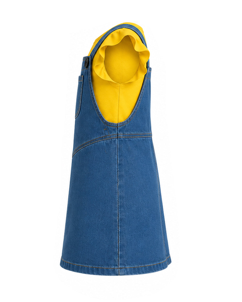 Girls Yellow Monster Costume Cute T-shirt and Denim Dress 2pcs Set for Cosplay Party Daily Wear