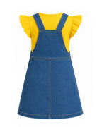 Girls Yellow Monster Costume Cute T-shirt and Denim Dress 2pcs Set for Cosplay Party Daily Wear