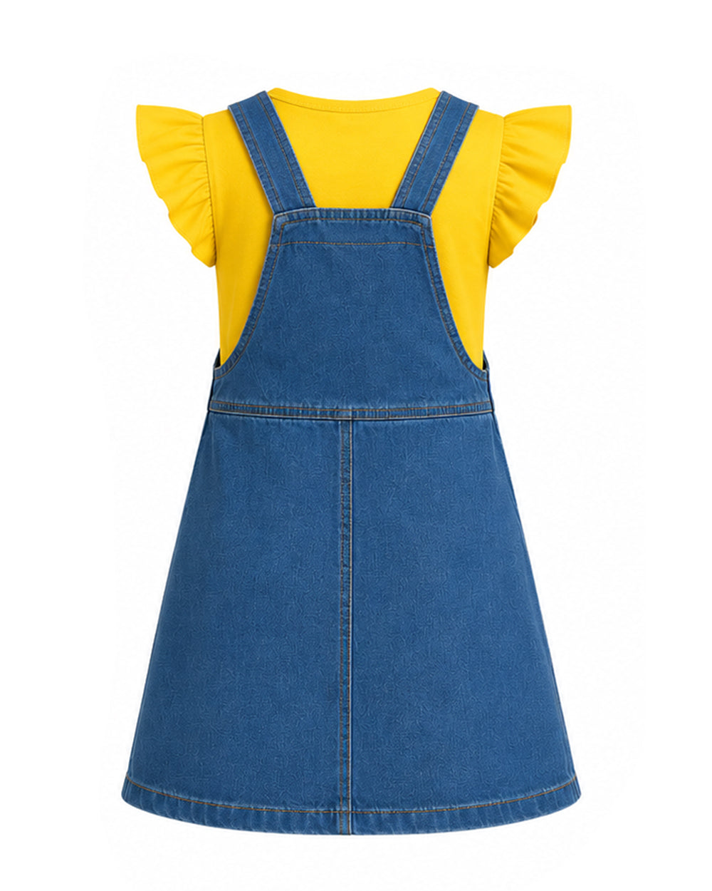 Girls Yellow Monster Costume Cute T-shirt and Denim Dress 2pcs Set for Cosplay Party Daily Wear