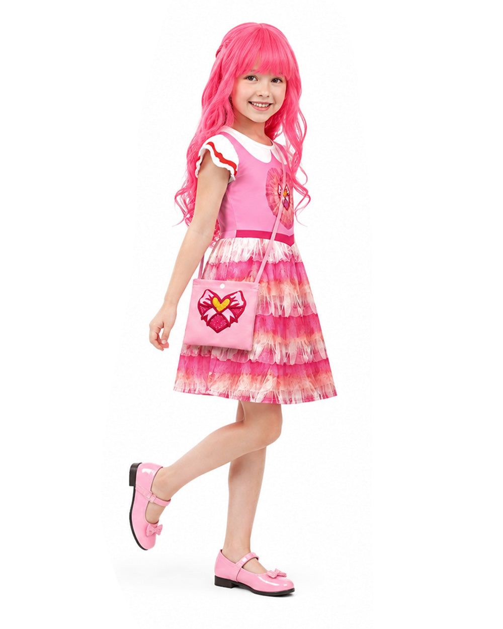 Toddler Girls Pink Princess Dress and Crossbag 2pcs Suit for Cosplay Events