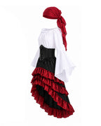 Girls Pirate Costume Off-Shoulder Top Corset Belt High-Low Ruffle Skirt and Headscarf 4pcs Set for Halloween Cosplay