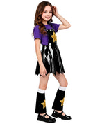 Girls Chapter 5 Lily Costume Horror Game 4-Piece Purple PU Leather Dress Shirt Leg Sleeves and Wig for Cosplay