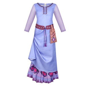 Girls WISH Asha Dress Kids Asha Princess Costume Dress Halloween Cosplay  Outfit Purple Stage Gown Suit