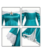 Girls Rosalina Costume The Galaxy Movie Turquoise Off-shoulder Princess Dress with Crown Star Wand and Wig for Cosplay