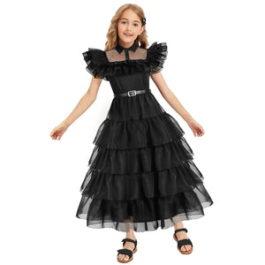 Girls Wednesday Light Up Dress Glowing Black Halloween Party Costume LED Dress Up Outfit