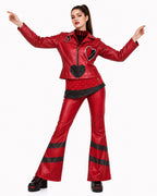 Red Princess Costume Queen of Hearts Daughter Metallic Shiny Jacket Shirt Pants 3pcs Suit for Dress-up Party