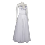 Wedding Princess Dress Adult White Witch Costume Satin Bridal Gown with Crystal Bodice and Tiara