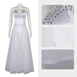 Wedding Princess Dress Adult White Witch Costume Satin Bridal Gown with Crystal Bodice and Tiara