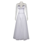 Wedding Princess Dress Adult White Witch Costume Satin Bridal Gown with Crystal Bodice and Tiara