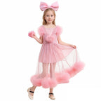 Girls Glinda Dress Good Witch Pink Princess Flowered Ruffled Tulle Gown with Camisole Slip