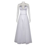 Wedding Princess Dress Adult White Witch Costume Satin Bridal Gown with Crystal Bodice and Tiara