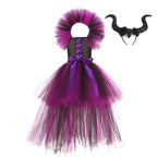 Girls Witch Costume Evil Queen High-low Tutu Dress with Horns Headband and Witch Wings for Cosplay
