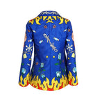 Women Harley Costume Joker Blue Blazer Pants and Vest 3pcs Suit for Halloween Carnival