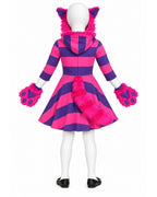Girls Grinning Cat Costume Purple Hooded Dress and Paw Mitts 2pcs Set for Halloween Cosplay