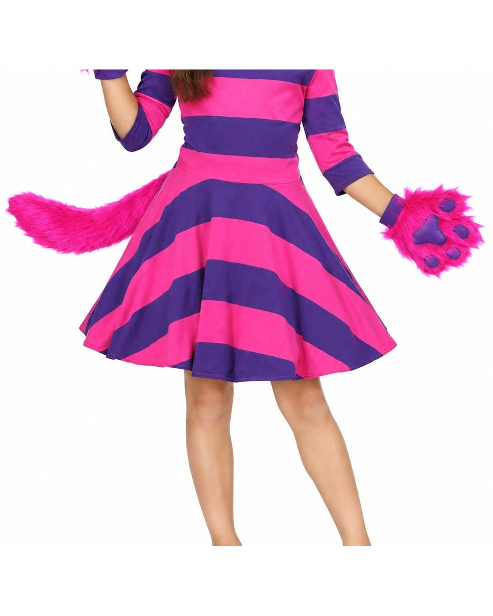 Girls Grinning Cat Costume Purple Hooded Dress and Paw Mitts 2pcs Set for Halloween Cosplay