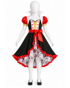 Girls Frilly Queen of Hearts Costume Dress Jacket Necklace Crown and Belt 5pcs Set for Halloween Party