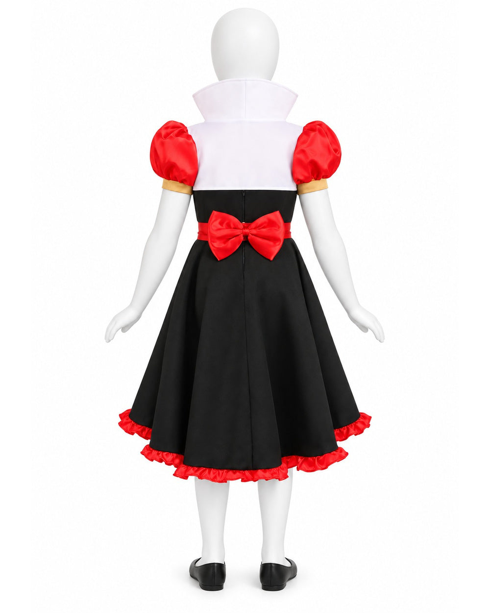 Girls Frilly Queen of Hearts Costume Dress Jacket Necklace Crown and Belt 5pcs Set for Halloween Party