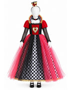 Girls Queen of Hearts Costume Dress Crown Choker 3pcs Set for Halloween Party