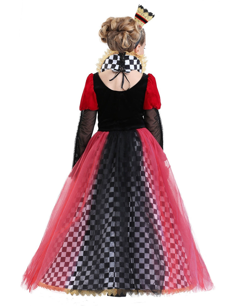 Girls Queen of Hearts Costume Dress Crown Choker 3pcs Set for Halloween Party
