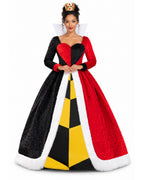 Women Queen of Hearts Costume Gown and Crown 2pcs Set for Halloween Party