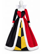 Women Queen of Hearts Costume Gown and Crown 2pcs Set for Halloween Party