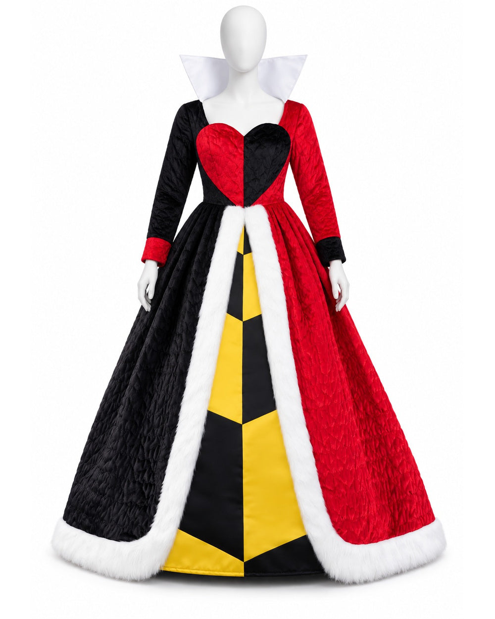Women Queen of Hearts Costume Gown and Crown 2pcs Set for Halloween Party