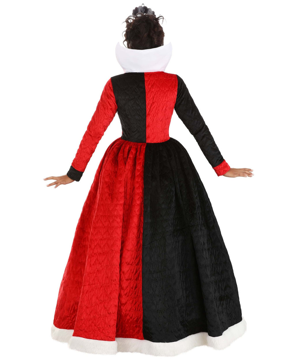 Women Queen of Hearts Costume Gown and Crown 2pcs Set for Halloween Party