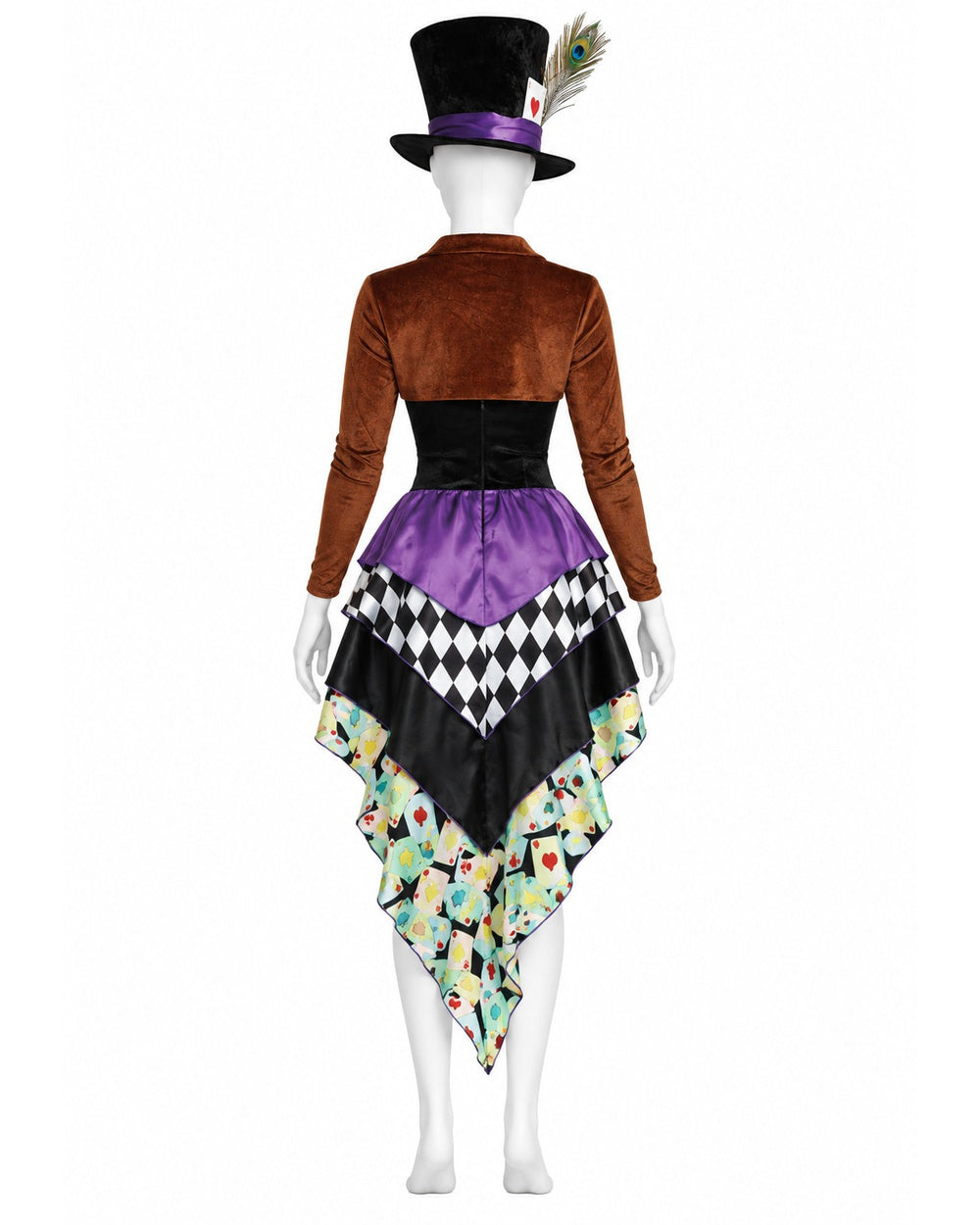 Women The Hatter Costume Dress Hat Gloves Stocking and Shrug 5pcs Set for Halloween Cosplay