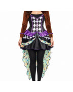 Women The Hatter Costume Dress Hat Gloves Stocking and Shrug 5pcs Set for Halloween Cosplay