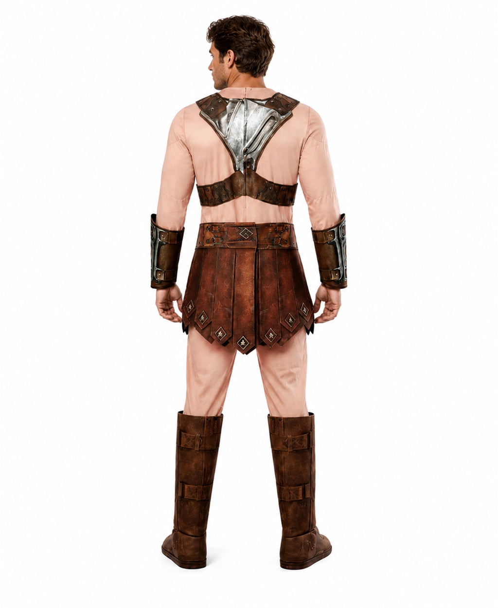 Prince Muscle Costume Brown Universe Hero Jumpsuit with Vest Loin Cloth Arm Guards for Boy Men Cosplay Party