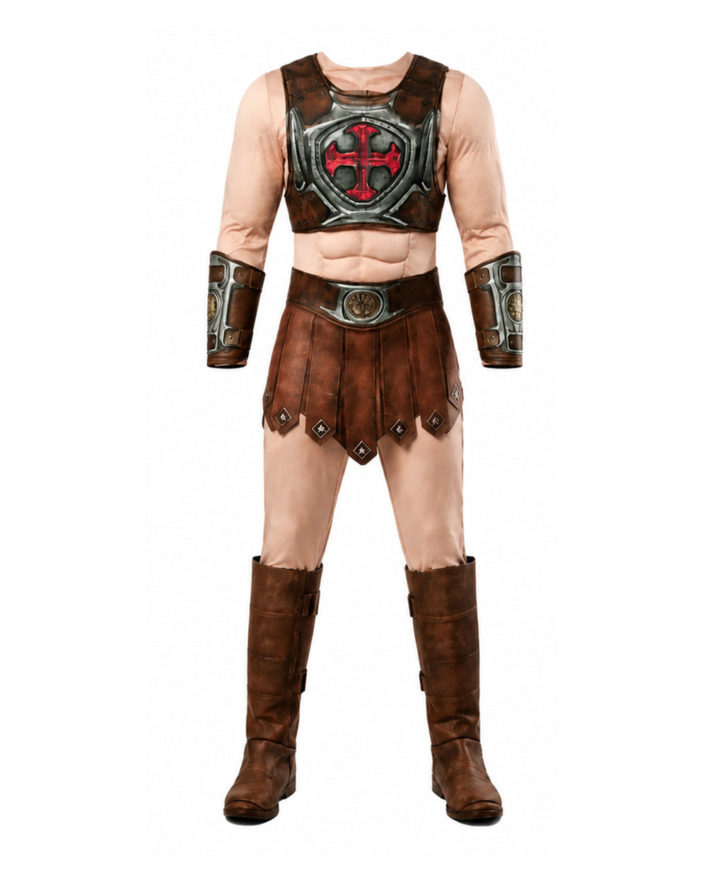Prince Muscle Costume Brown Universe Hero Jumpsuit with Vest Loin Cloth Arm Guards for Boy Men Cosplay Party