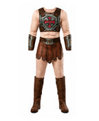Prince Muscle Costume Brown Universe Hero Jumpsuit with Vest Loin Cloth Arm Guards for Boy Men Cosplay Party