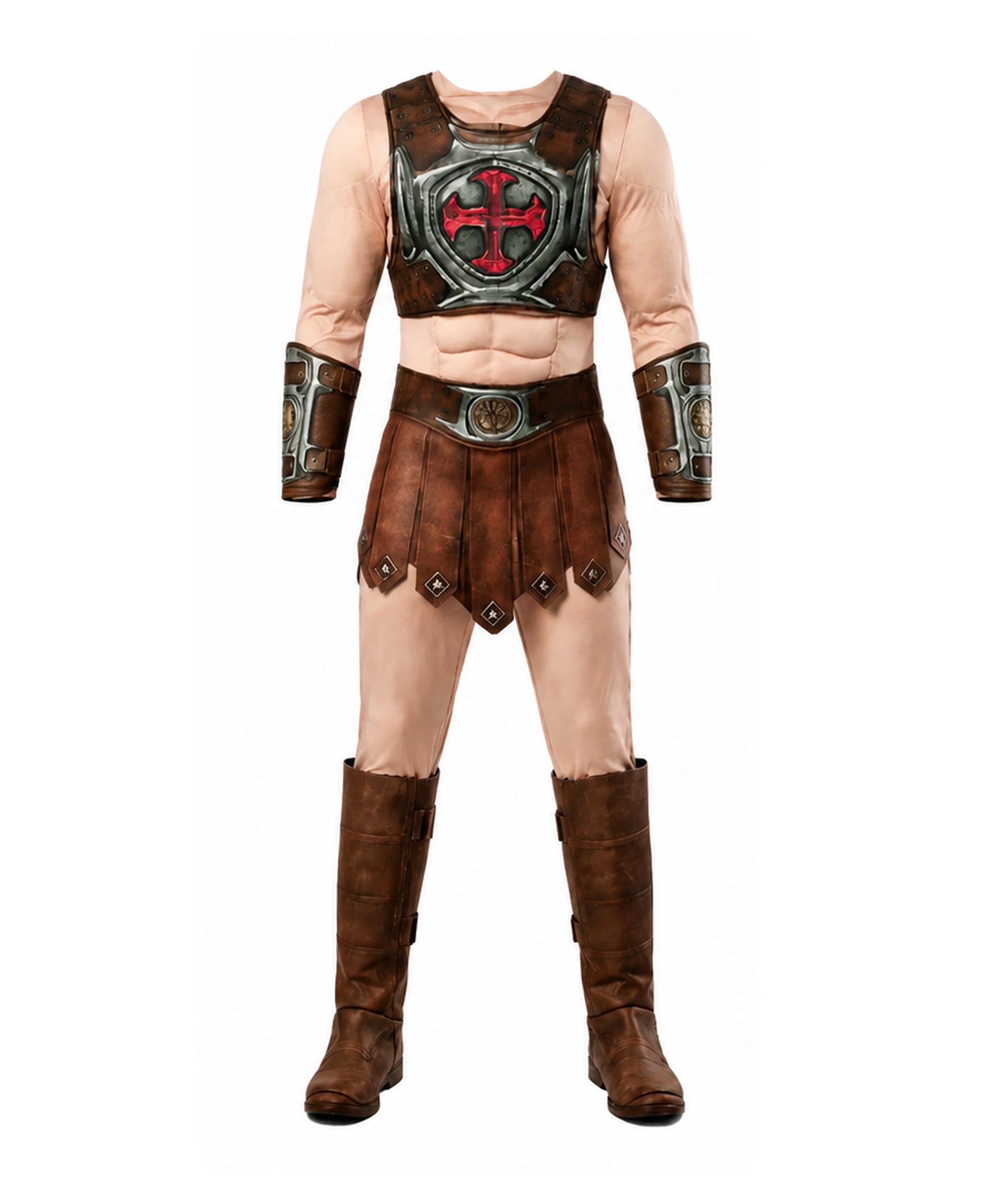Prince Muscle Costume Brown Universe Hero Jumpsuit with Vest Loin Cloth Arm Guards for Boy Men Cosplay Party