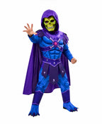 Kids Adults Skull Overlord Muscle Costume Purple Evil Skeleton Jumpsuit Set with Cloak Mask for Comic Con