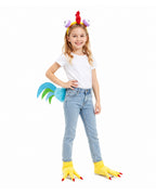 Toddler Kids Hei Hei Costume Unisex Little Rooster Cosplay Headband Tail and Feet Suit for Themed Party 3T-12Y