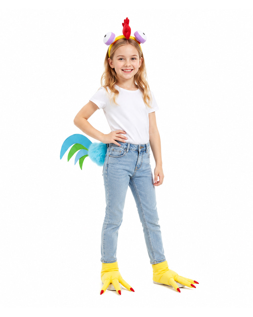 Toddler Kids Hei Hei Costume Unisex Little Rooster Cosplay Headband Tail and Feet Suit for Themed Party 3T-12Y