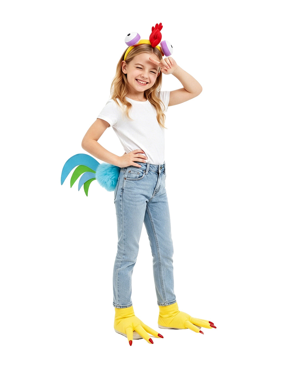 Toddler Kids Hei Hei Costume Unisex Little Rooster Cosplay Headband Tail and Feet Suit for Themed Party 3T-12Y