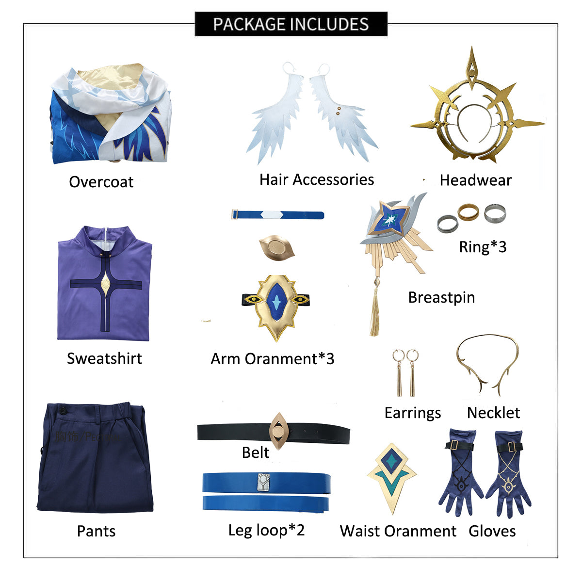 Adult Sunday Cosplay Costume Blue New Skins Earrings Headwear Halloween Party Outfit