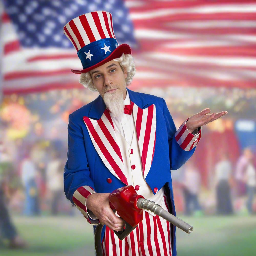 Mens Uncle Sam Costume 4th of July Outfit Tuxedo Pants and Shirt 3pcs Suit for Independence Day Parade