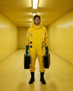Kids Adults Unisex Yellow Hazmat Suit M.E.G. Investigator Costume ASYNC Researcher Outfit for Family Group Cosplay