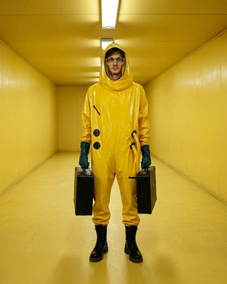 Kids Adults Unisex Yellow Hazmat Suit M.E.G. Investigator Costume ASYNC Researcher Outfit for Family Group Cosplay