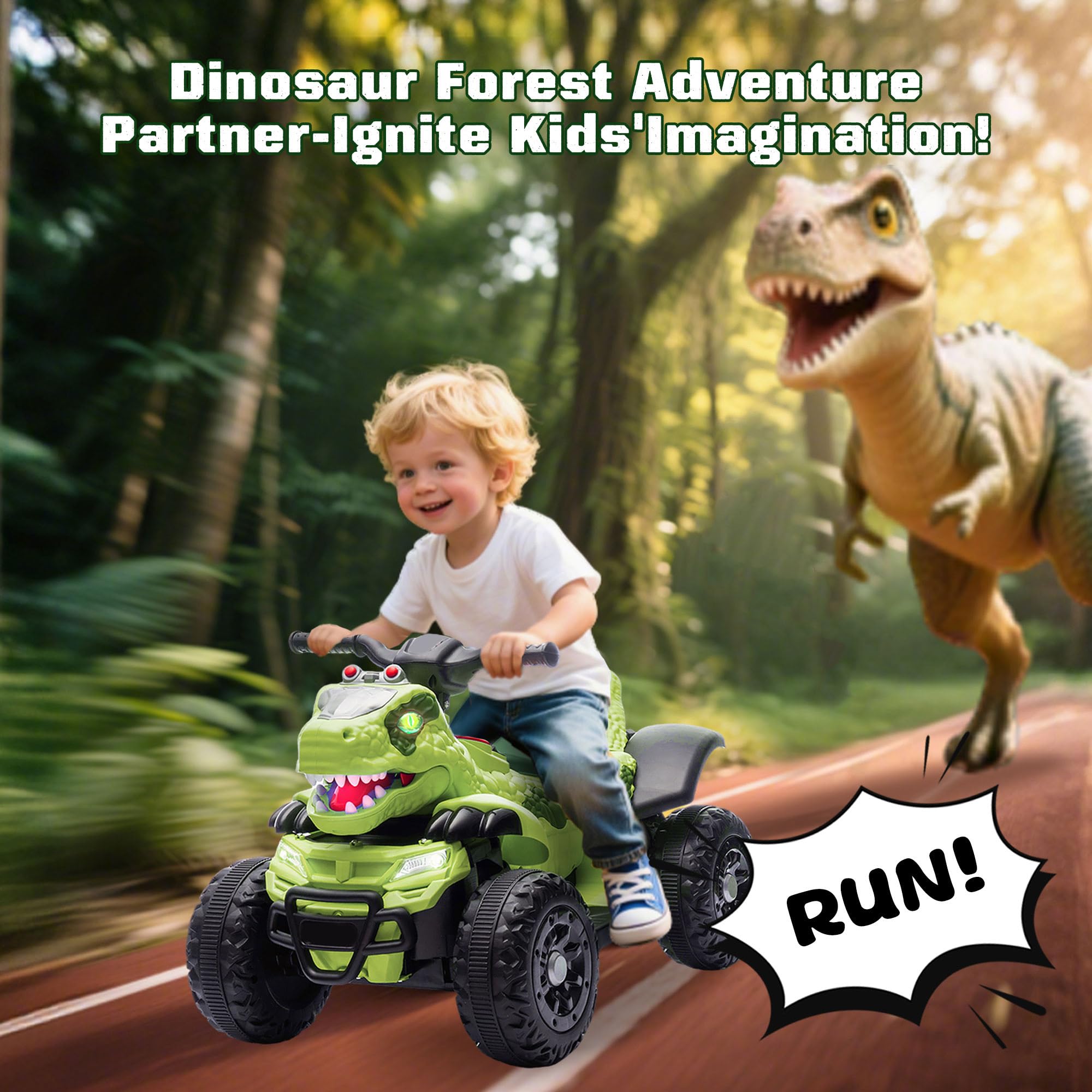 Kids Ride-on Dinosaur ATV Safe Electric Dinosaur Car Interactive with Sounds and Lights