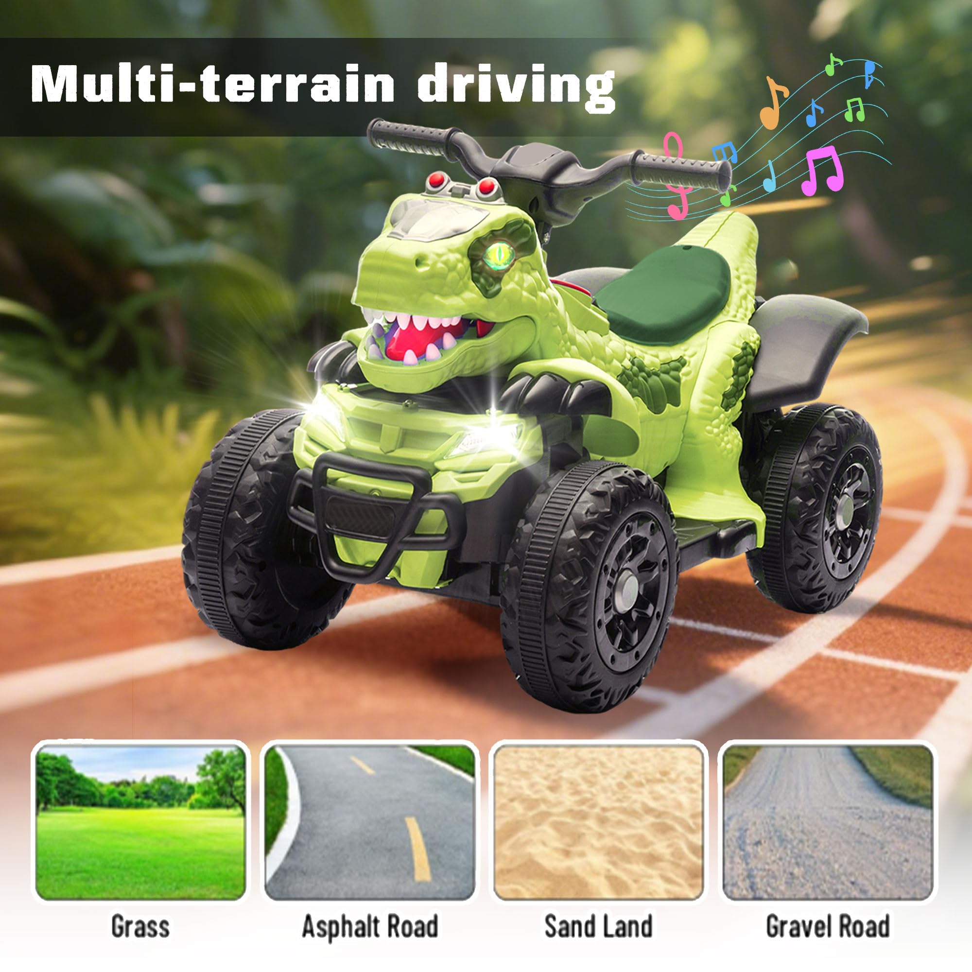 Kids Ride-on Dinosaur ATV Safe Electric Dinosaur Car Interactive with Sounds and Lights
