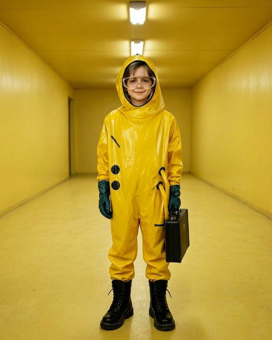 Kids Adults Unisex Yellow Hazmat Suit M.E.G. Investigator Costume ASYNC Researcher Outfit for Family Group Cosplay