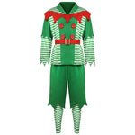 Men Elf Costume Christmas Party Oufit Green Tops Pants Hats and Shoes Full Set