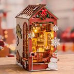 3D Wooden Puzzle Book Nook Kit DIY Miniature Dolls with LED Light Book Shelf Decoration