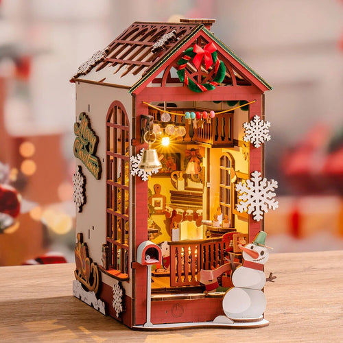 3D Wooden Puzzle Book Nook Kit DIY Miniature Dolls with LED Light Book Shelf Decoration