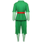 Men Elf Costume Christmas Party Oufit Green Tops Pants Hats and Shoes Full Set